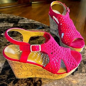 Red Crochet/Cork Wedge Sandal